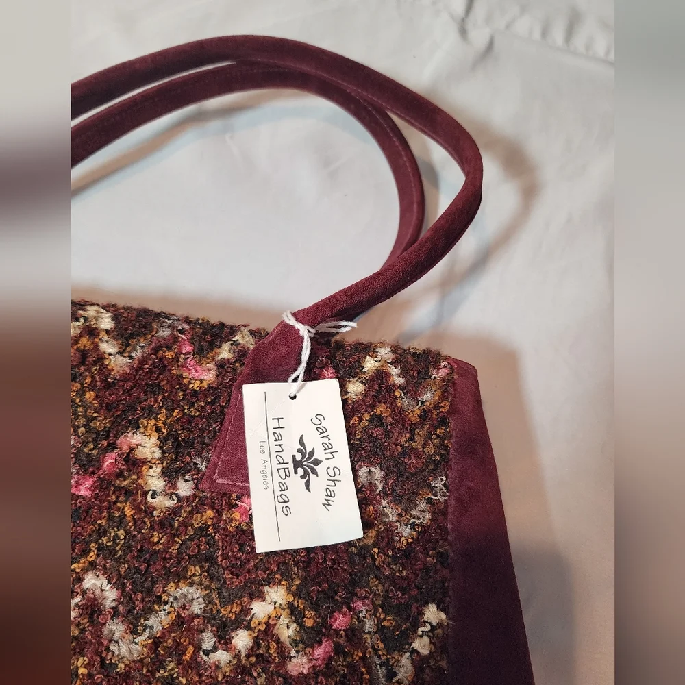 NWT Sarah Shaw Elegant Burgundy Patterned Women's Shoulder Bag 14.5inx10in